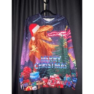 Ugly Christmas Sweater Xmas Sweatshirt Crewneck Size Large Dinosaur